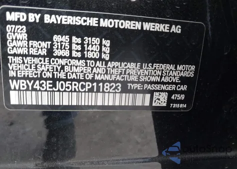 2024 BMW I7 Edrive50 from USA, damaged, VIN WBY43EJ05RCP11823